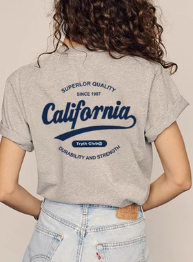 美式复古1987年代california加州度假俱乐部海边复古ins街头女T恤