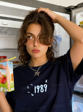 美式1989年代复古霉霉Taylor Swift周边海鸥插画涂鸦短袖情侣T恤