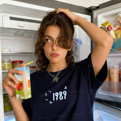 美式1989年代复古霉霉Taylor Swift周边海鸥插画涂鸦短袖情侣T恤