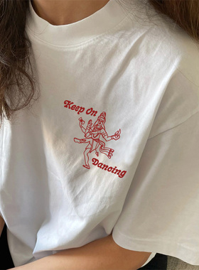 美式复古运动小众跳舞女孩异域度假风字母小标街头休闲短袖女T恤