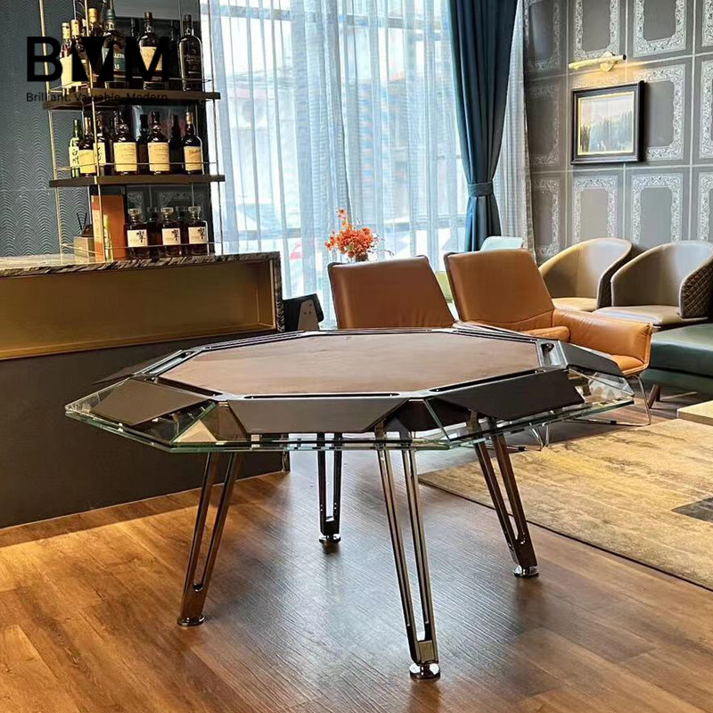 苏里南玻璃德州扑克桌玻璃棋牌桌别墅会所筹码桌八人位德扑圆桌