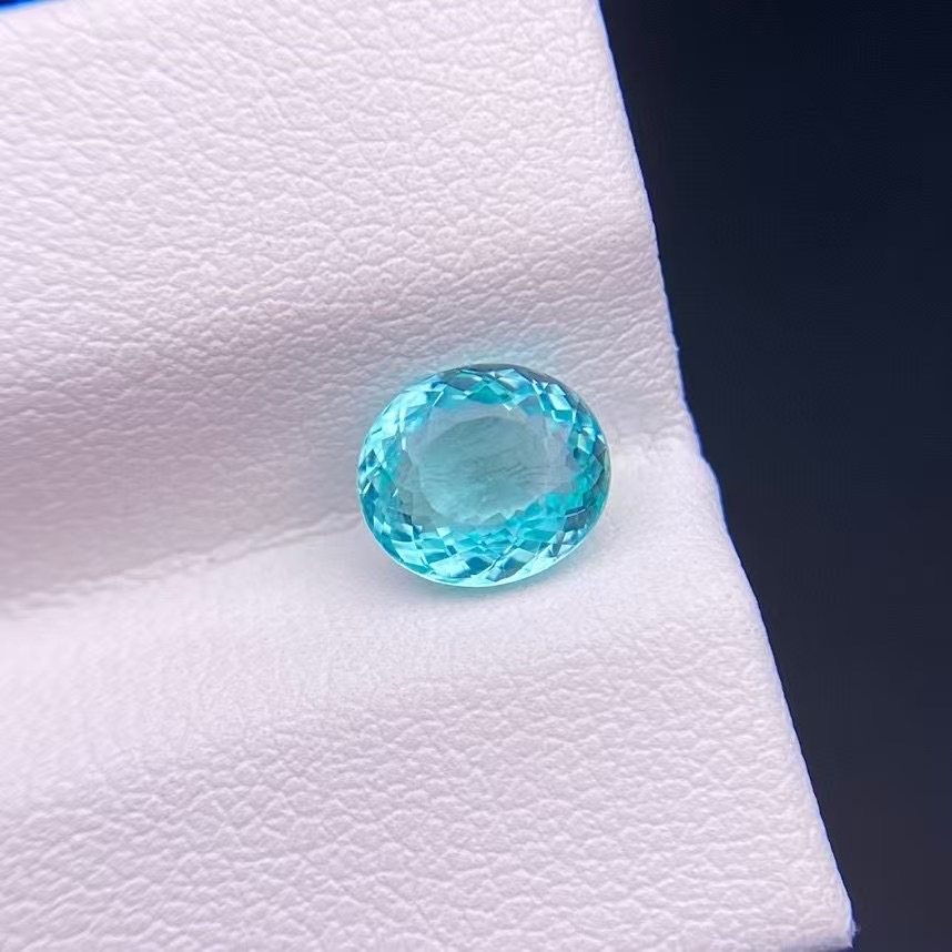 精品1.2克拉天然帕拉伊巴霓虹蓝碧玺戒面椭圆形珠宝裸石颜色美艳