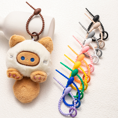 挂娃娃硅胶挂绳钥匙扣公仔绑绳书包包挂件扣环彩色钥匙圈玩偶吊绳