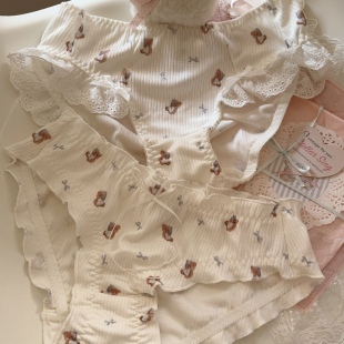 三角裤 晚安熊仔 新款 2025秋季 纯欲甜美可爱小熊蕾丝花边少女内裤