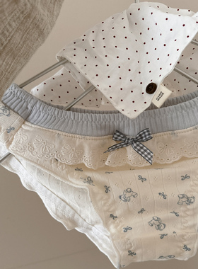 BM风小熊韩系蓝白格子甜美少女蝴蝶结蕾丝内裤女生纯欲低腰三角裤