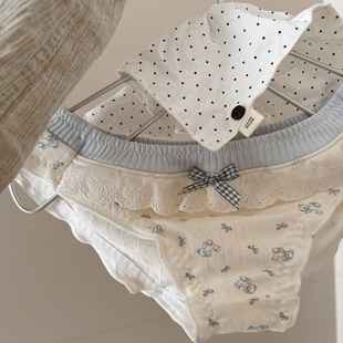BM风小熊韩系蓝白格子甜美少女蝴蝶结蕾丝内裤女生纯欲低腰三角裤