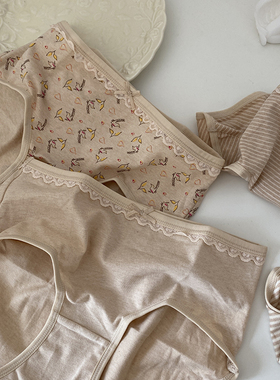 4条舒适好穿系列~胖mm彩棉条纹内裤女纯棉中腰大码学生少女三角裤