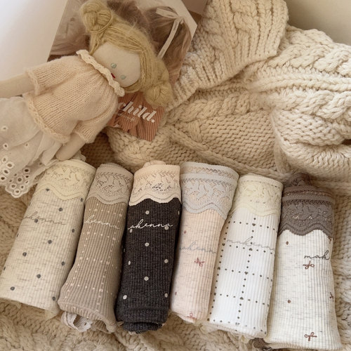 「燕麦奶甜」复古彩纱螺纹棉蕾丝边舒适亲肤纯棉包臀少女中腰内裤