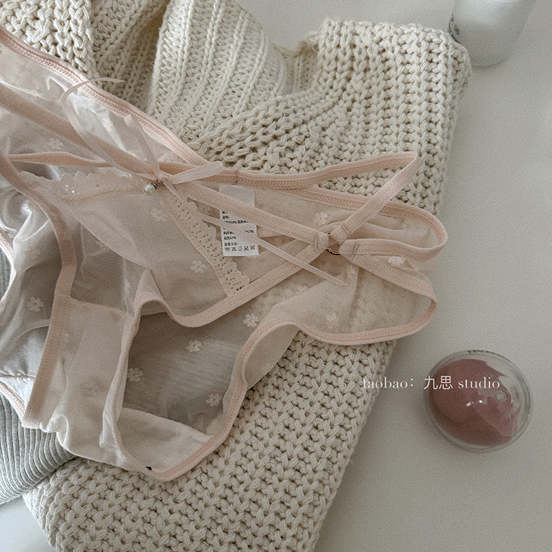 2条装/纯欲风腰间镂空环扣高开叉性感蕾丝低腰冰丝花朵内裤三角裤