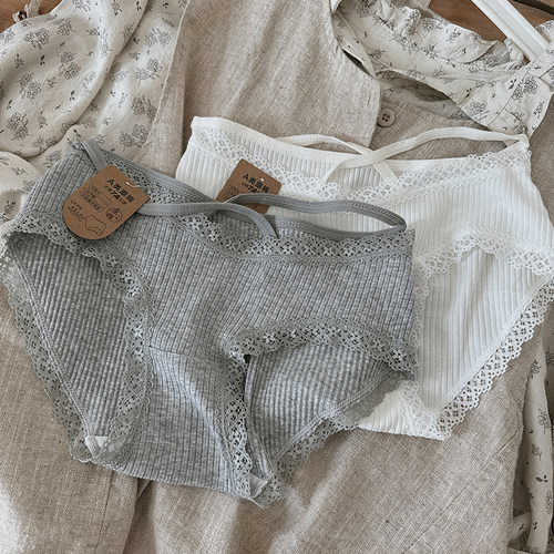 2条装/灰白纯欲辣妹交叉细带螺纹纯棉软糯舒适少女简约三角裤内裤