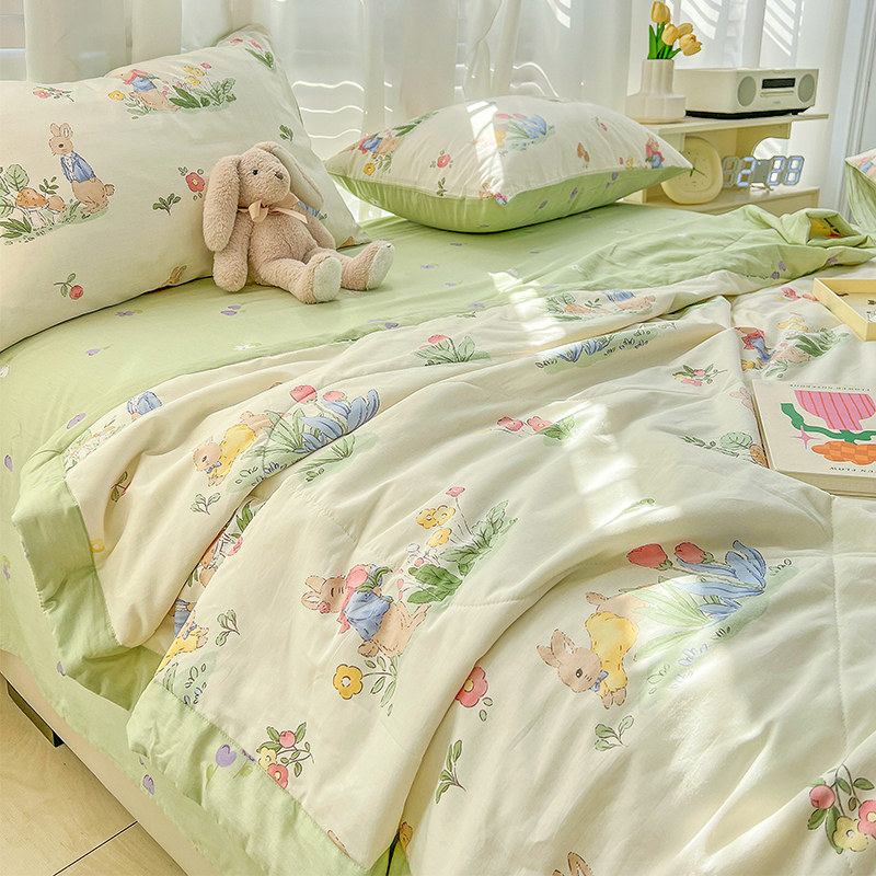 夏季夏凉被空调被三四件套全棉纯棉儿童大豆被子单人宿舍薄款被芯