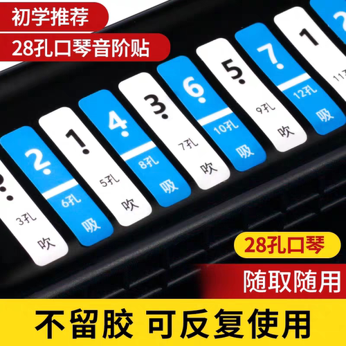 口琴音符贴纸复音C调24孔/28孔成人儿童初学者数字简谱全标音阶贴