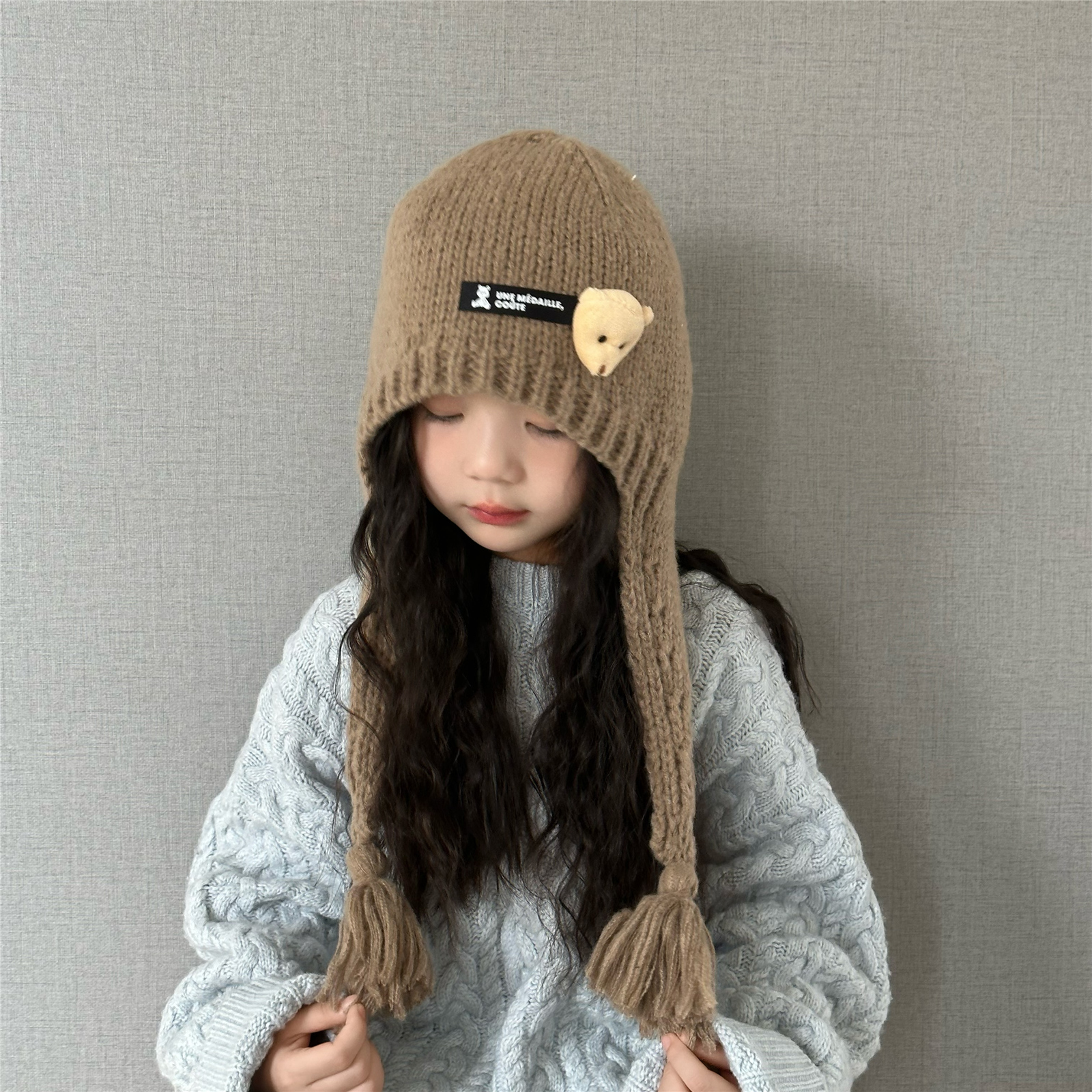 2025新款女童针织护耳帽保暖