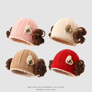 婴儿帽子秋冬季可爱公主满月假发辫子帽子婴幼儿女宝宝帽子小月龄