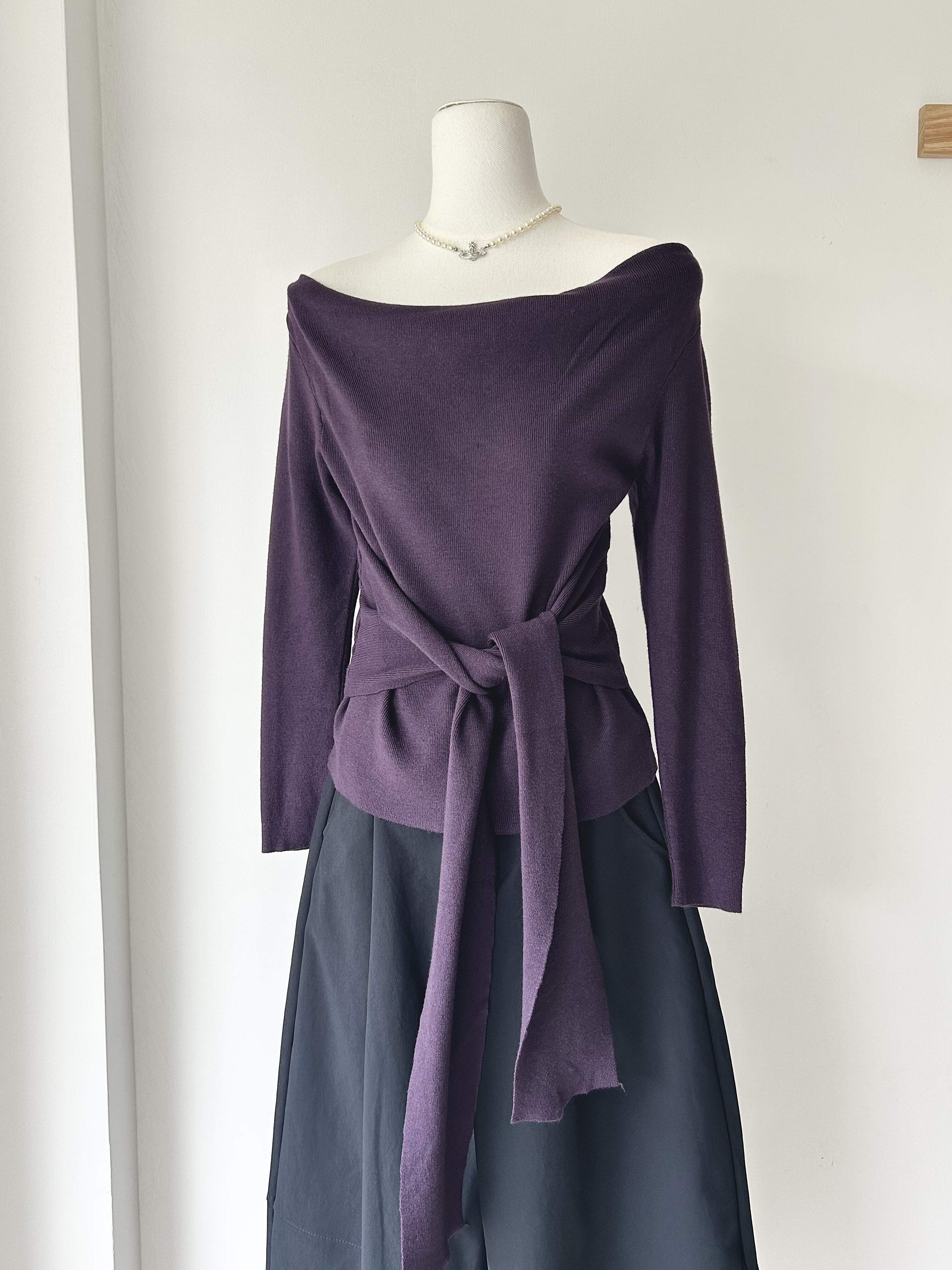 立时三刻 韩系设计感 多穿法荡领绑带针织上衣 修身显瘦高级感