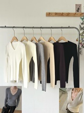 立时三刻 韩系简约针织打底衫 新款V领高级修身显瘦百搭长袖上衣