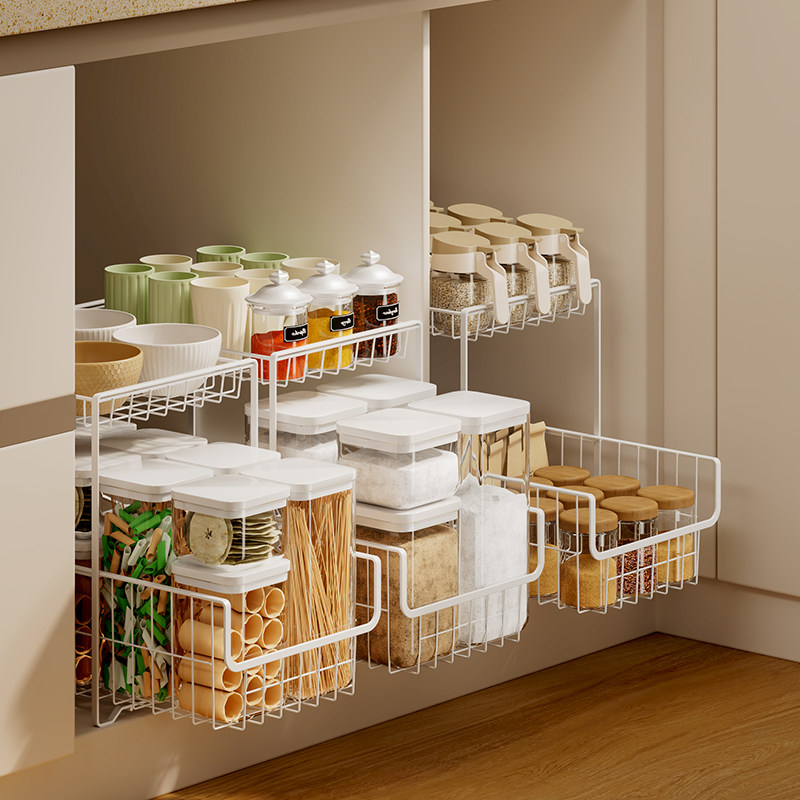 橱柜收纳架双层抽屉式可拆卸