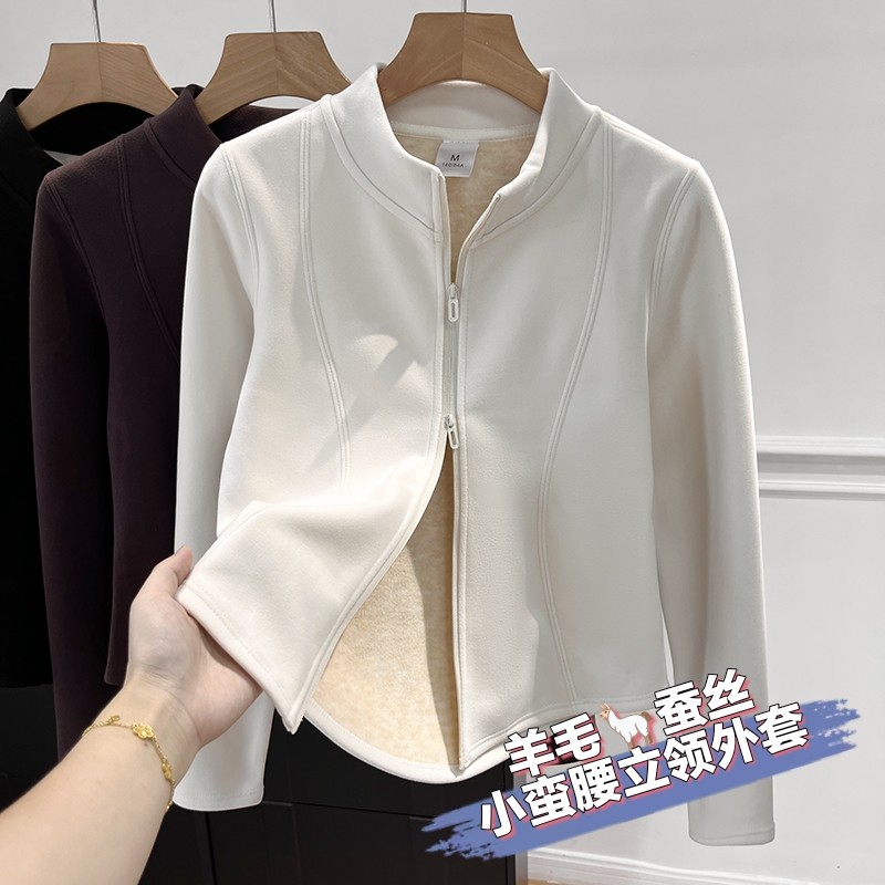 有质检！lu系羊毛蚕丝内搭外穿双拉链磨毛上衣外套修身显瘦秋冬女