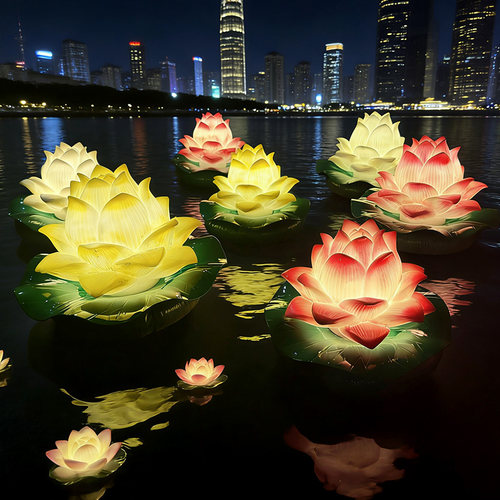 LED荷花灯户外防水漂浮水池景观装饰灯彩色莲花灯景观亮化小品灯