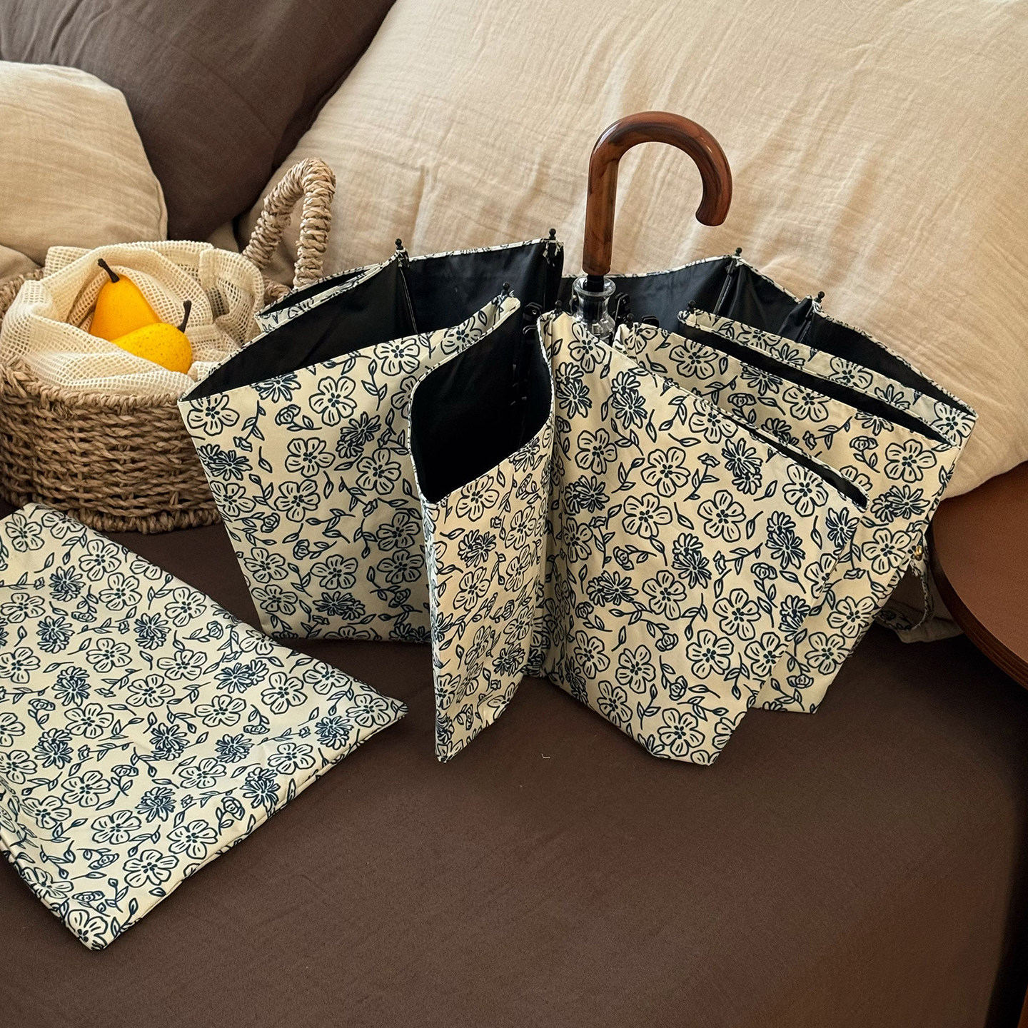 复古碎花弯柄晴雨伞两用防晒防紫外线小巧便携手动加大太阳伞遮阳