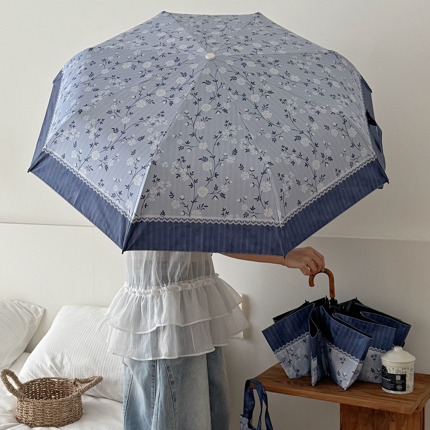 日系复古香兰折叠雨伞便携晴雨两用太阳伞防晒防紫外线自动遮阳伞