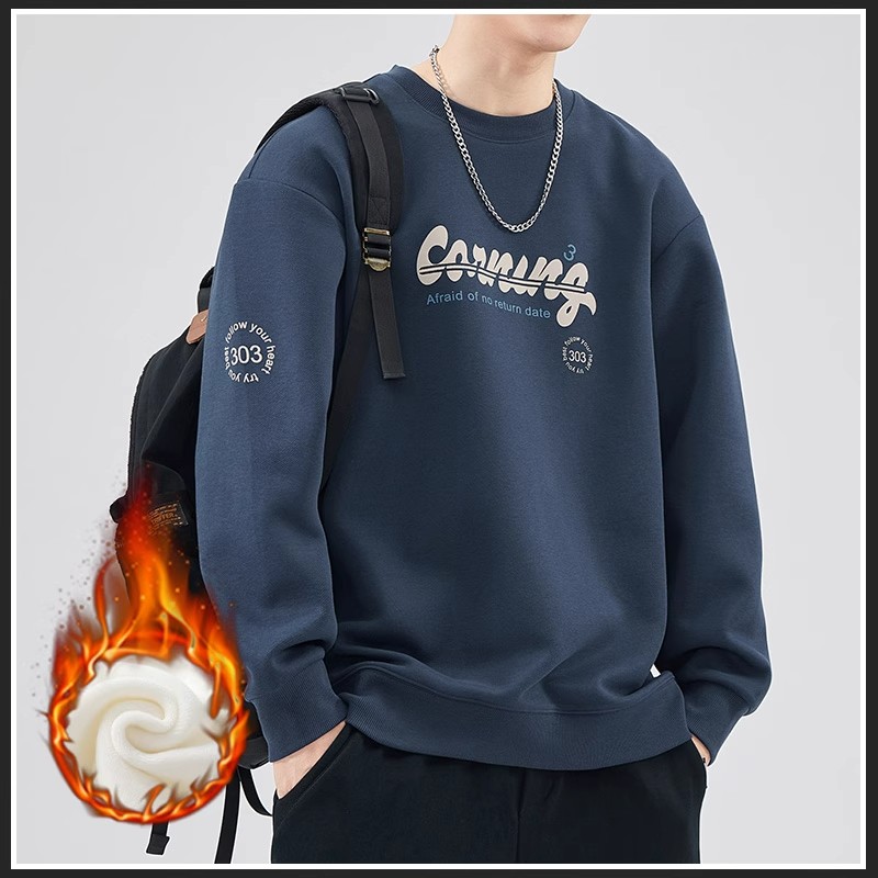 Yishion以纯男装男装官店卫衣男士加绒加厚秋冬季上衣男青年带绒