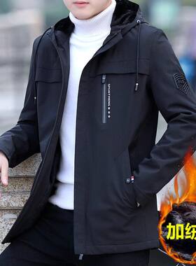 潮流男装新款夹克男士连帽风衣男装加绒加厚外穿棒球服男外