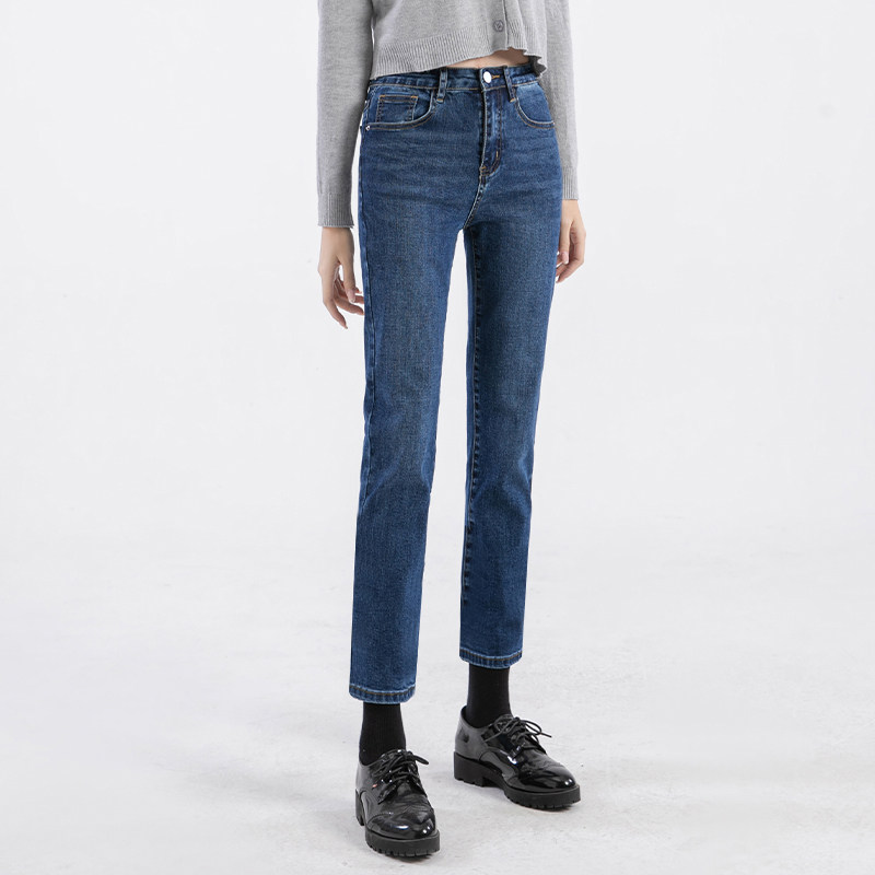 yishion以纯正品直筒牛仔裤女高腰显瘦2024小个子九分裤弹力烟管