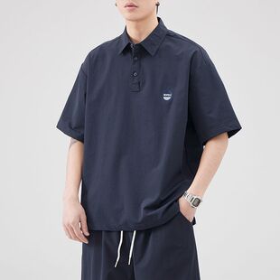 男装新款夏季速干刺绣Polo领短袖T恤男套头套装宽松短袖衬衣