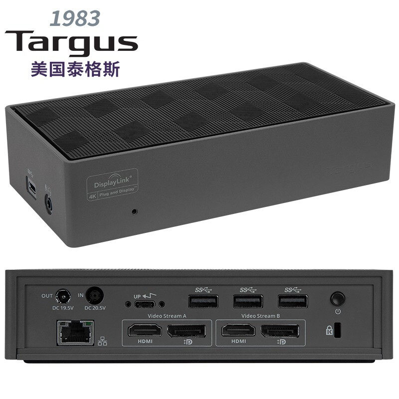 泰格斯TARGUS通用USB-C扩展坞双屏4K高清支持苹果Mac快充PD100W供电DisplayLink千兆网卡DOCK190