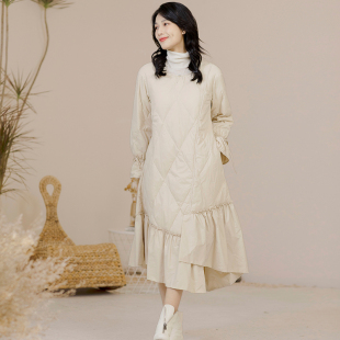 原创设计2022新款90%白鸭绒长款套头羽绒服女中长款连衣裙