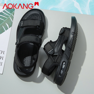 魔术贴舒适透气皮凉鞋 奥康凉鞋 沙滩凉鞋 男士 男2026夏季