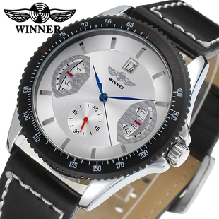 T-WINNER胜利者手表 圆形皮带腕表日历自动机械表男女表多色可选