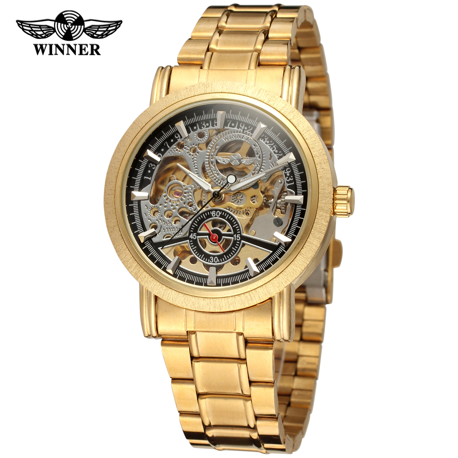 T-WINNER胜利者手表 镂空透底自动机械表条钉刻度机械表钢带腕表
