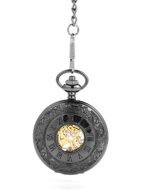 黑色大号雕花黑色罗马刻字时尚感怀表机械怀表8947