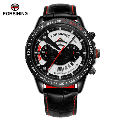 FORSINING富西尼手表 白色黑色手表男士自动机械表多功能三针手表