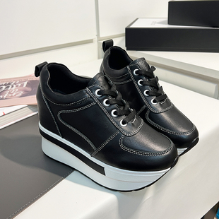 小个子厚底运动小白鞋 12CM 女真皮2024春夏百搭头层牛皮内增高女鞋