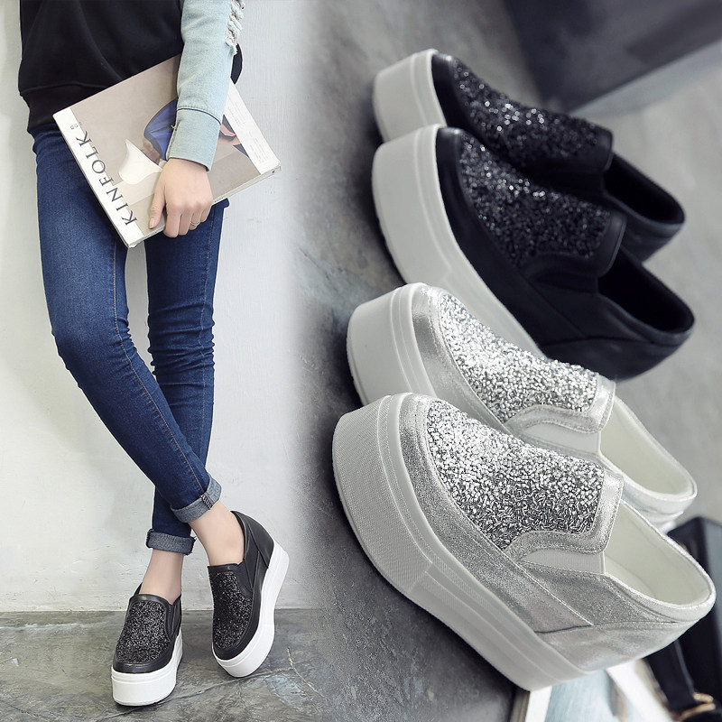 10CM The increase in Casual shoes spring and autumn Korean Edition Versatile Sequins The thickness of the bottom Shoe of sponge cake A pedal Lazy man Single shoesin the Women's Shoes, Low shoes  category - from Buy2taobao.com to provide professional Taobao agent buy service