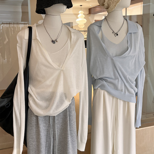 莱赛尔亚麻薄款针织衫背心两件套