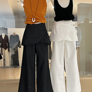 带裙帘阔腿牛仔裤 高腰宽松直筒长裤 两穿裤 子 女可拆卸屁帘叠穿时尚