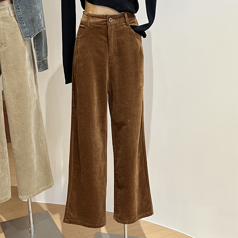 清仓灯芯绒阔腿裤复古风高腰长裤
