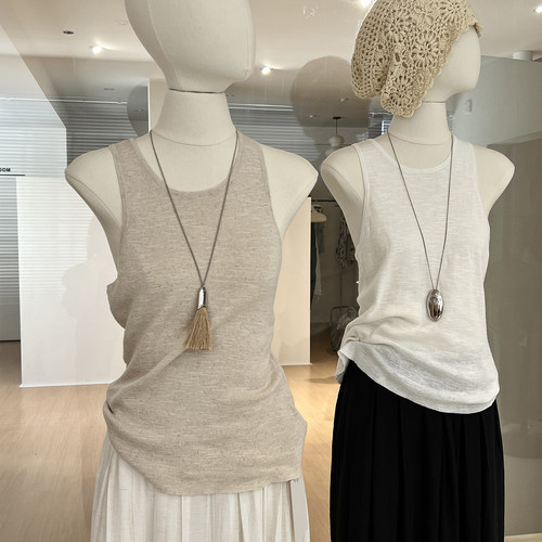 亚麻棉针织背心工字型修身好品质