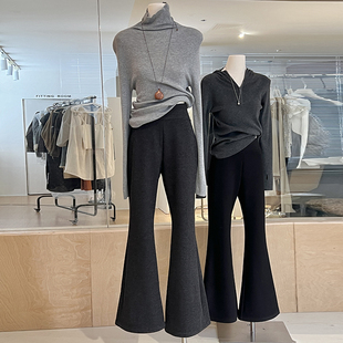 简约垂感黑色长裤 微喇叭裤 女秋冬加绒加厚高腰包臀气质休闲马蹄裤