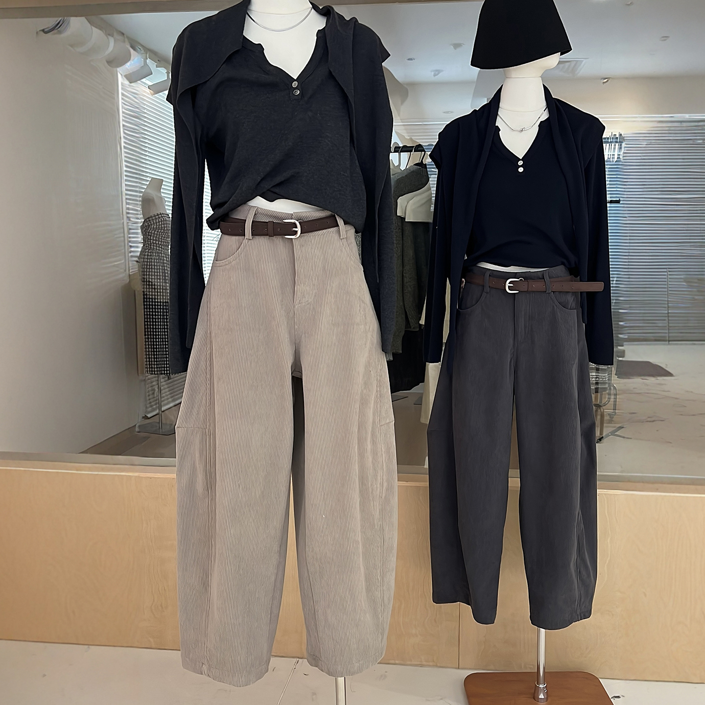 配腰带雪尼尔气球弯刀阔腿裤薄绒