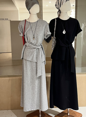 巨好看的夏装一整套穿搭绑带短袖t恤+半身裙两件套女气质上下套装