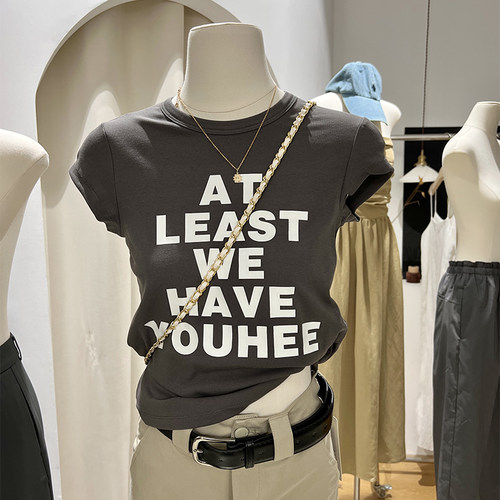 美式辣妹字母T恤正肩修身弹力潮