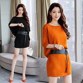 宽松显瘦气质收腰蝙蝠袖 时尚 裙子 妈妈装 大码 连衣裙女2025夏季 新款