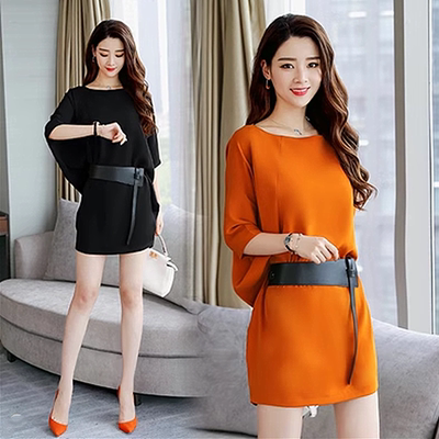 大码女装蝙蝠袖气质显瘦连衣裙