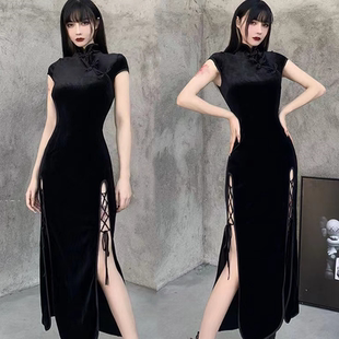 夜店女装2026秋冬新款气质显瘦收腰包臀旗袍裙复古洋气丝绒连衣裙
