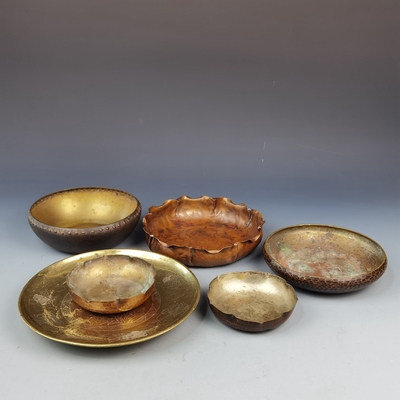 日本回流高岗铜器手工槌起纯铜果盘手打菓子皿果子器精品铁壶壶承